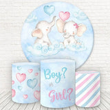 Allenjoy Blue And Pink Elephant Round Baby Shower Backdrop Kit