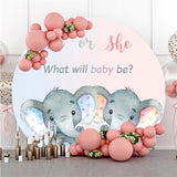 Allenjoy Blue And Pink Elephants Round Baby Shower Backdrop