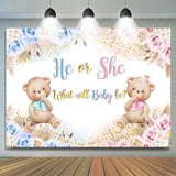 Allenjoy Blue And Pink Flower Teddy Bear Baby Shower Backdrop