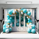 Allenjoy Blue Arch Balloons And White Door Birthday Backdrop