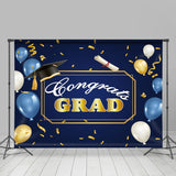 Allenjoy Blue Balloon Gold Ribbon Hat Graduation Backdrop