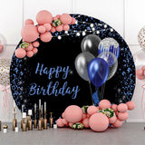 Allenjoy Blue Black Balloons Round Happy Birthday Backdrop