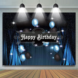 Allenjoy Blue Black Starry Curtain Happy Birthday Party Backdrop