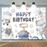 Allenjoy Blue Cartoon Robot Happy Birthday Backdrop Boy