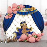 Allenjoy Blue Curtain With Crown Boy Circle Baby Shower Backdrop