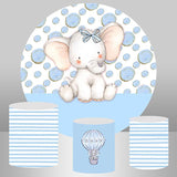 Allenjoy Blue Cute Elephant Boys Circle Baby Shower Backdrop