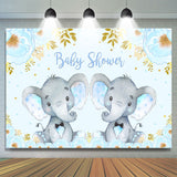 Allenjoy Blue Elephant And Floral Baby Shower Backdrop For Twins