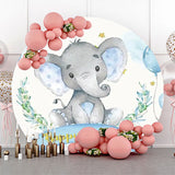 Allenjoy Blue Elephant Balloon Stars Round Birthday Backdrop