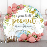 Allenjoy Blue Elephant Floral Gold Round Baby Shower Backdrop