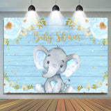 Allenjoy Blue Floral And Elephant Wood Baby Shower Backdrop