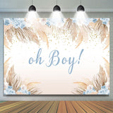 Allenjoy Blue Floral And Light Coffee Leaf Baby Shower Backdrop