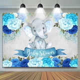 Allenjoy Blue Floral Baby Elephent Baby Shower Backdrop For Boy