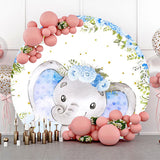 Allenjoy Blue Floral Elephant Cute Round Baby Shower Backdrop