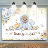 Allenjoy Blue Floral Teddy Bear Gold Glitter Baby Shower Backdrop