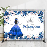 Allenjoy Blue Flower Girl 15Th Quinceanera Birthday Backdrop