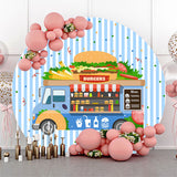 Allenjoy Blue Food Truck Burgers Round Birthday Backdrop