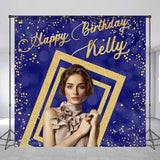 Allenjoy Blue Gold Glitter Custom Photo Birthday Backdrop