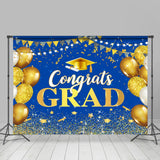 Allenjoy Blue Golden Balloon Sparking Graduation Backdrop