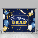 Allenjoy Blue Golden Balloons Caps Backdrop Graduation