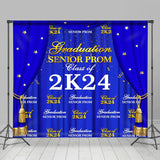 Allenjoy Blue Golden Curtain Repeat Star Graduation Backdrop