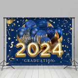 Allenjoy Blue Golden Ribbon Glitter Balloon Graduation Backdrop