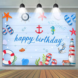 Allenjoy Blue Navigation Sea Summer Wooden Happy Birthday Backdrop