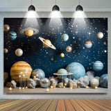 Allenjoy Blue Outer Space Cosmic Planet Birthday Backdrop