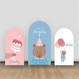 Allenjoy Blue Pink Bear Cakes Balloons Arch Backdrop Kit