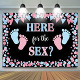 Allenjoy Blue Pink Feet And Flags Backdrop Banner For Baby Shower