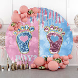 Allenjoy Blue Pink Footprint Bokeh Round Baby Shower Backdrop