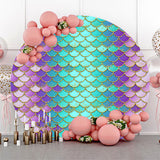 Allenjoy Blue Purple Scale Mermaid Round Birthday Backdrop