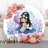 Allenjoy Blue Purple Shell Mermaid Round Birthday Backdrop