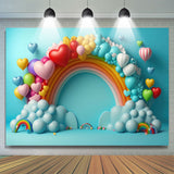 Allenjoy Blue Rainbow Heart Balloon Happy Birthday Backdrop