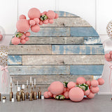 Allenjoy Blue Shabby Wood Plank Vintage Round Party Backdrop