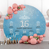 Allenjoy Blue Silver Sparkle Round 16Th Birthday Backdrop