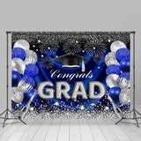 Allenjoy Blue Silver Sparkling Balloon Graduation Backdrop