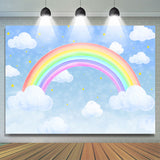 Allenjoy Blue Sky Cloud Rainbow Star Themed Party Backdrop For Birthday