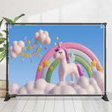 Allenjoy Blue Sky Clouds Unicorn Happy Birthday Backdrop