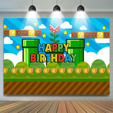 Allenjoy Blue Sky Coin Green Game Level Boy Birthday Backdrop