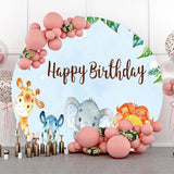 Allenjoy Blue Sky Monstera Animals Round Birthday Backdrop