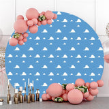 Allenjoy Blue Sky White Clouds Round Happy Birthday Backdrop