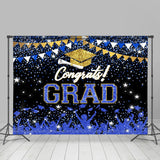 Allenjoy Blue Sparkling Star Gold Hat Graduation Backdrop