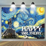 Allenjoy Blue Starry Sky Oil Painting Game Birthday Backdrop