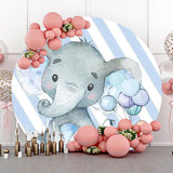 Allenjoy Blue Stripe Elephant Round Baby Shower Backdrop