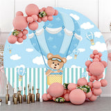 Allenjoy Blue Teddy Bear On The Airballoon Sky Round Backdrop