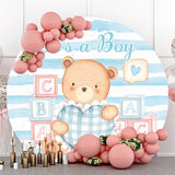 Allenjoy Blue Teddy Hold Pillow Theme Round Baby Shower Backdrop