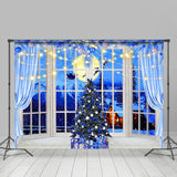 Allenjoy Blue Tree Window Moon Sleigh Christmas Backdrop