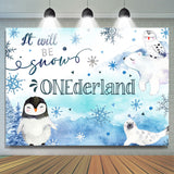 Allenjoy Blue Watercolor Winter Animals 1St Birthday Backdrop