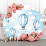 Allenjoy Blue White Airballoon Round Baby Shower Backdrop