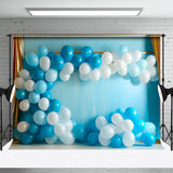 Allenjoy Blue White Balloons Gold Curtain Birthday Backdrop